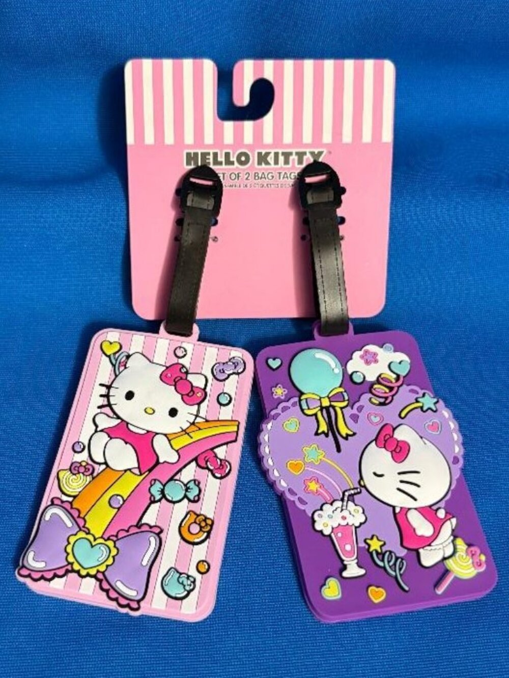 NEW ~ ADORABLE SET OF 2 HELLO KITTY CANDY LUGGAGE / BAG TAGS TRAVEL / TRAVELING